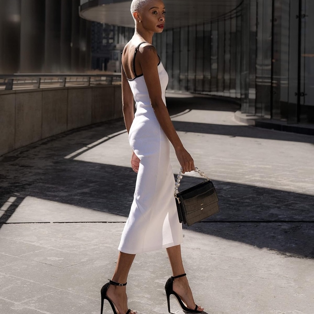 White Slip Dress with Black Trim - Picture 4 of 6